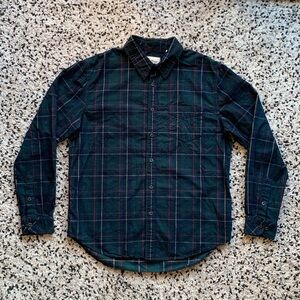 California Shirt Co Vintage Corduroy Dark Green Plaid Button Up Shirt Mens Large